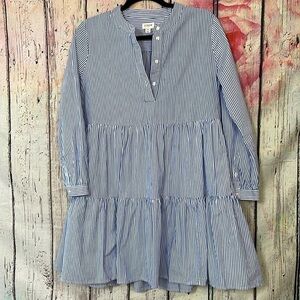 J.Crew Tiered 98% Cotton Pinstriped Mini Dress with Pockets